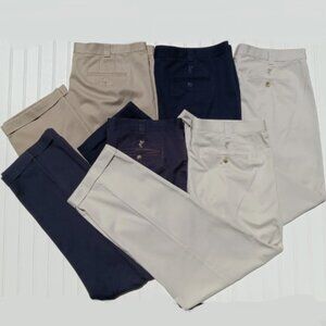 ASHWORTH Khaki Pants Mens 42 x 32 Pleated Cuffed LOT OF 5 Slacks Golf Chinos